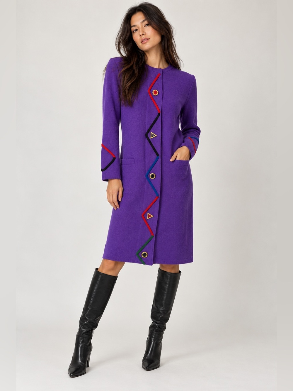 Vintage 80s Steve Fabrikant Neiman Marcus Wool Sweater Dress S